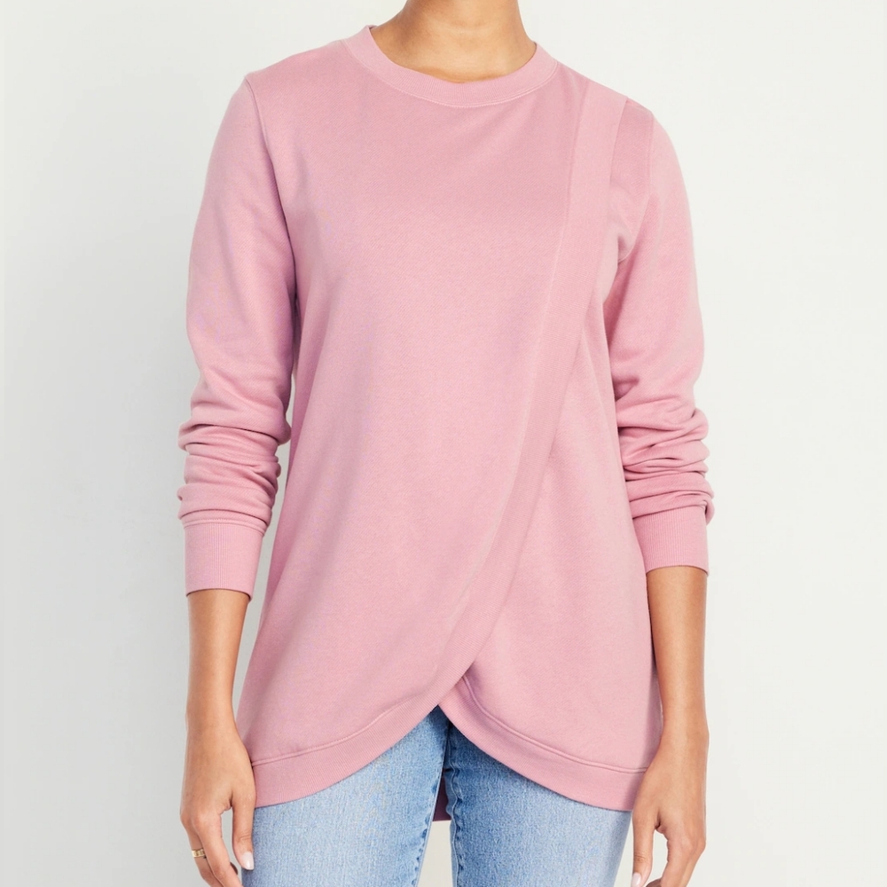 Old Navy Maternity Cross-Front Nursing Sweatshirt, Medium, Pale Pink